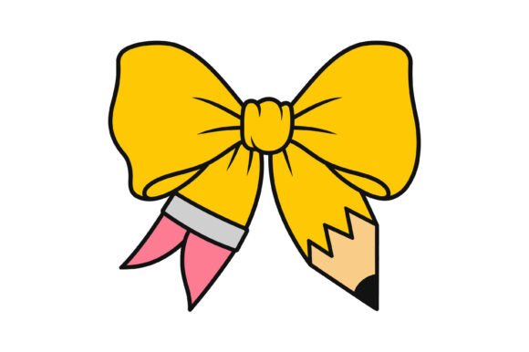 Golden Pencil Bow School Symbol Design