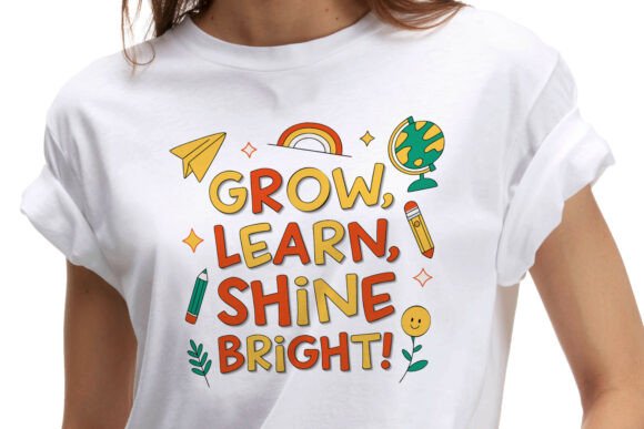 Ignite Student Potential with the Grow Learn Shine Bright School Quote Design