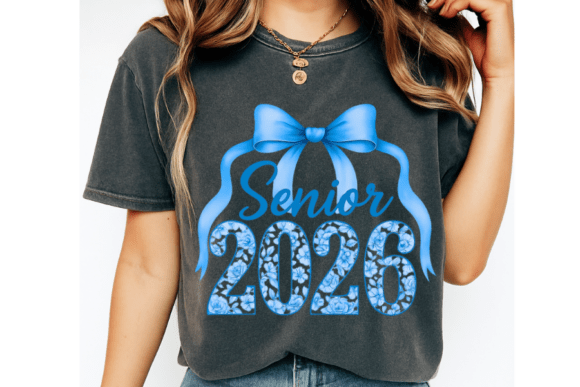 Senior 2026 Blue Bow PNG SVG, Preppy Bac Design